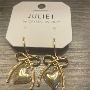 New Boutique Gold Colored Heart & Bow Earrings